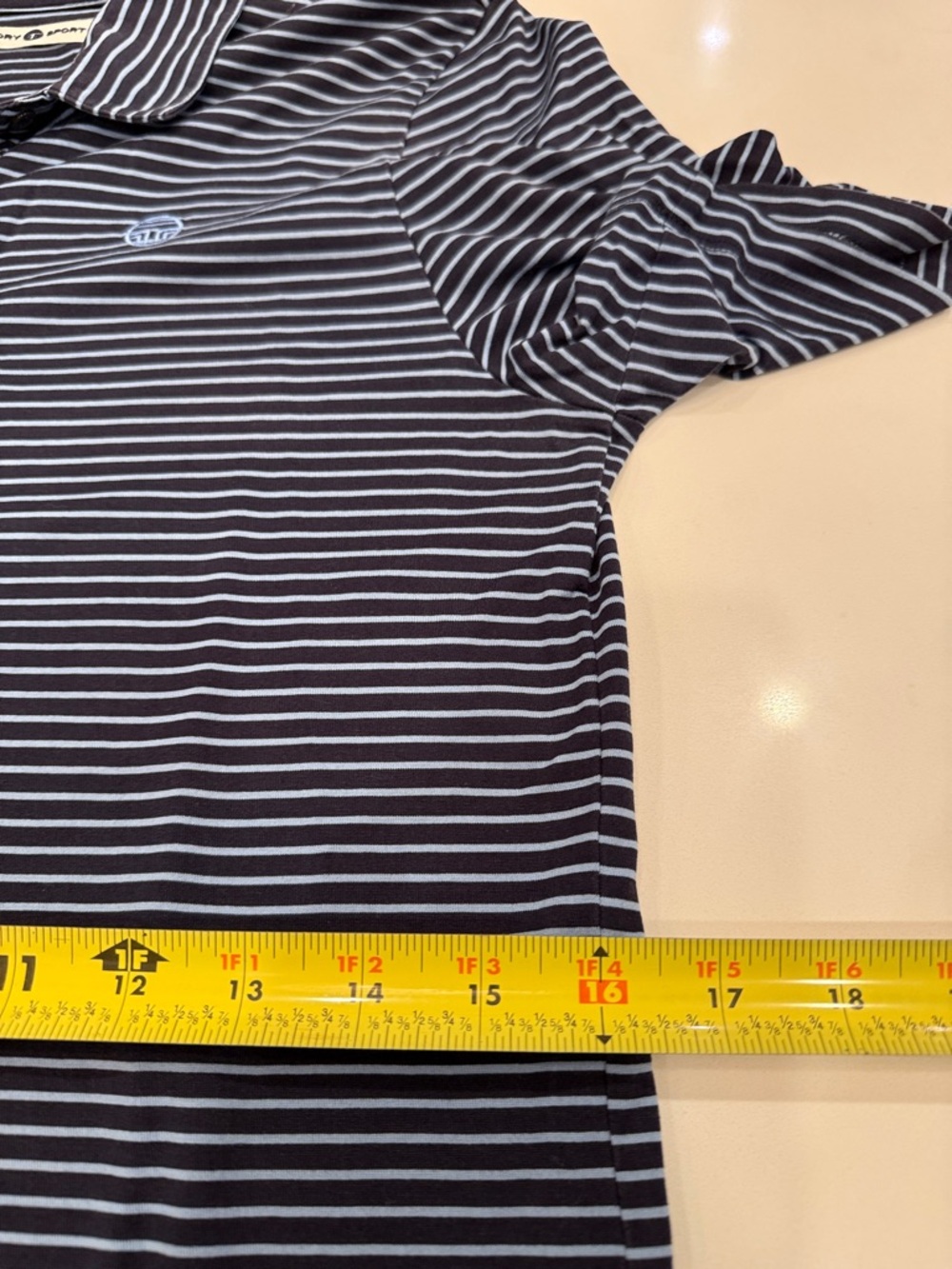 Tory Burch Sport Navy and White Striped Polo Shirt - Picture 7 of 8